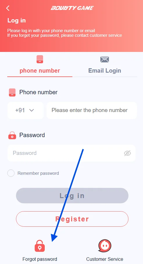 Tap the forgot password option